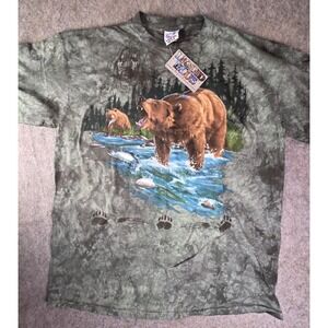 Vintage Y2K Liquid Blue Grizzly Bear Native American Tie Dye T Shirt Sz 2XL NWT